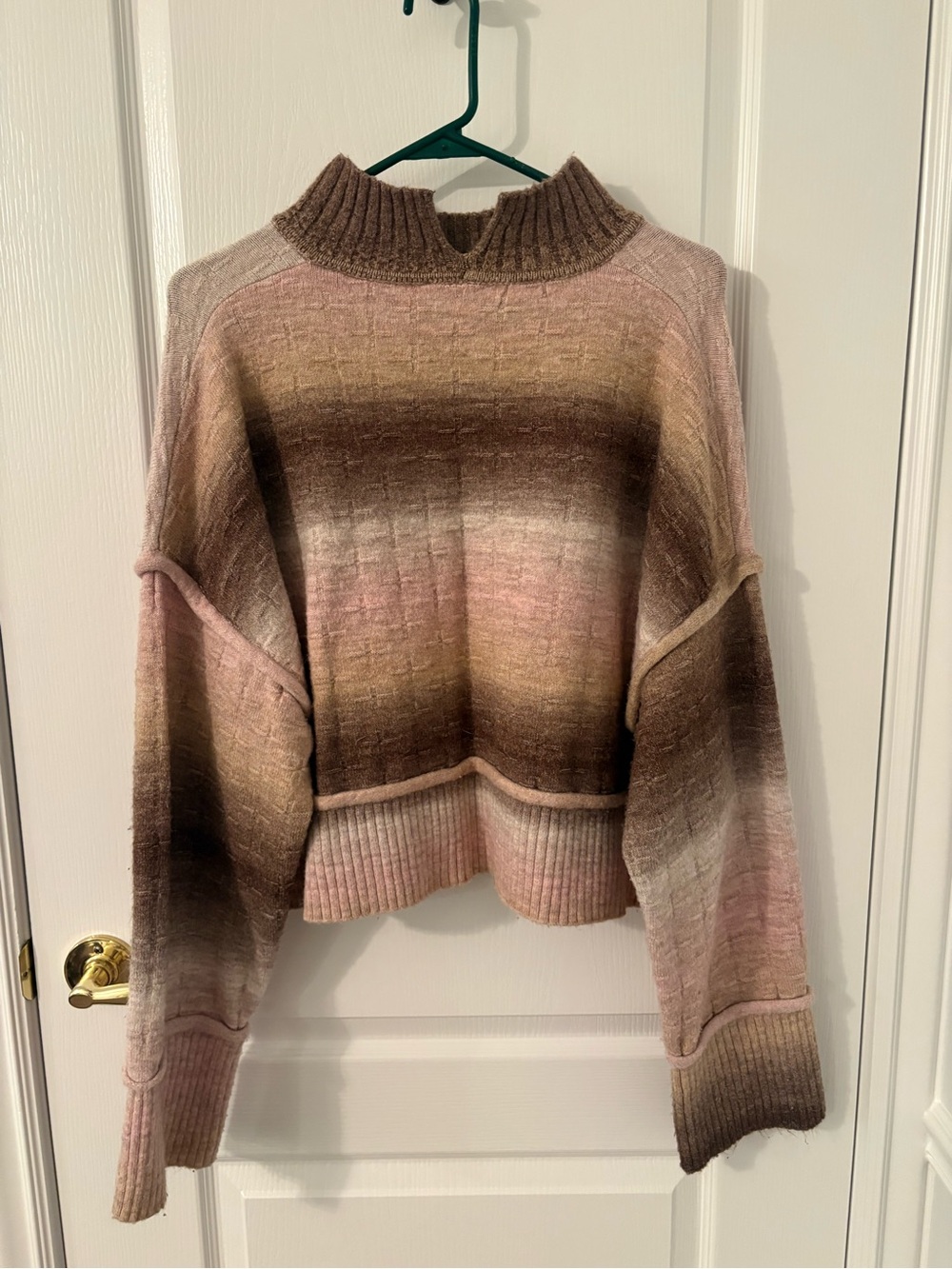 Pilcro at Anthropologie cropped mock neck pastel pink multicolor sweater size L - Picture 2 of 5